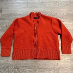Vintage 90s Karen Scott Wool Sweater L Made in Australia Burnt Orange Crop Zip
